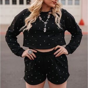 Black Diamond Rhinestone Shirt and Short Matching 2-piece Co-ord Set Large - OBO